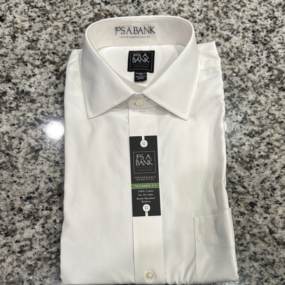 Size 17/34 - Jos. A. Bank White Dress Shirt Classic Spread Collar - Never Worn